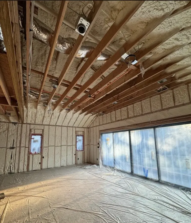 Interior walls and ceiling insulated with spray foam during new construction in Grambling